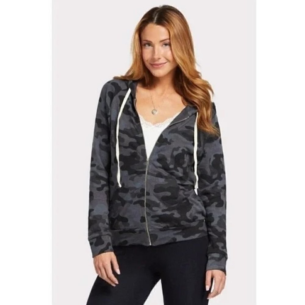 Sundry Zip Up Hoodie Blsck/ Grey Camo Print Sweatshirt Comfy Size Small